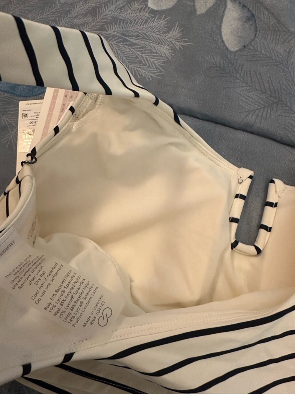 NWTS Calia Striped Scoop Swim Crop Top with Center U Ring - Ivory & Black Sz M - Picture 4 of 7